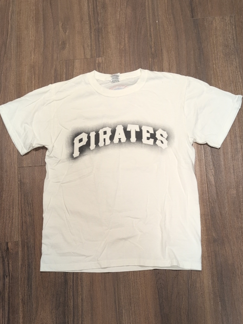 Pittsburgh Pirates White Graphic Tee With Black Spray Paint Lettering